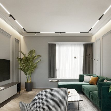 磁吸轨道灯嵌入式无边框明装线性条灯客厅暗藏无主灯照明LED射灯