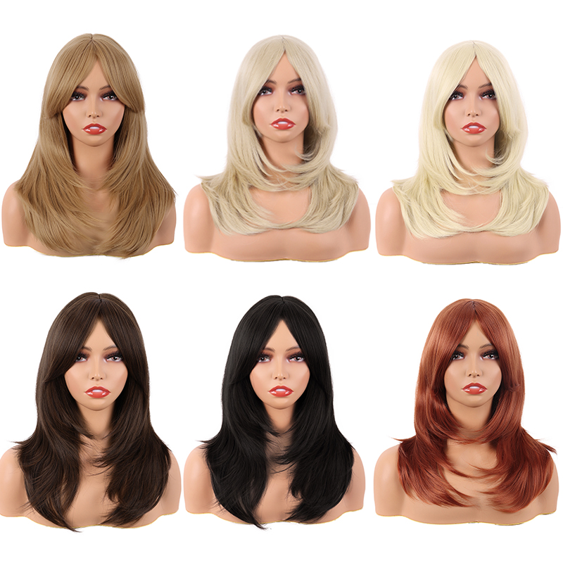 潼漫 cos假发女长发动漫高温丝纯黑深棕色浅金奶金色中长发全头套