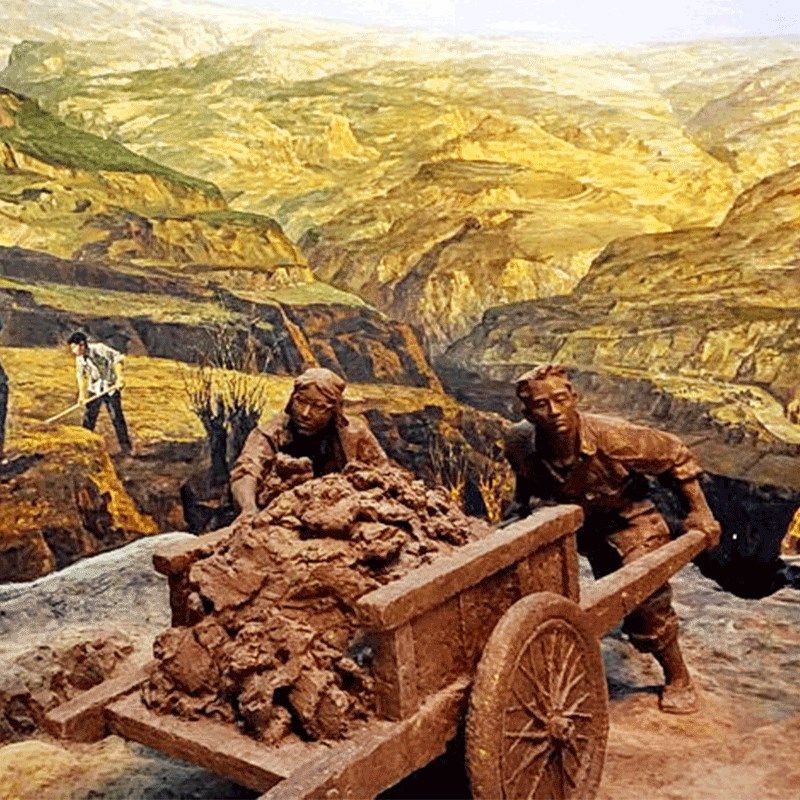 知青岁月雕塑玻璃钢仿铜下乡劳作情景小品定制大型铸铜人物雕像