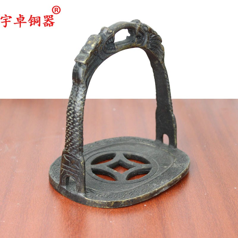 宇卓铜器 纯铜马蹬黄铜马蹬花纹马镫铜钱马镫 马具配件影视道具