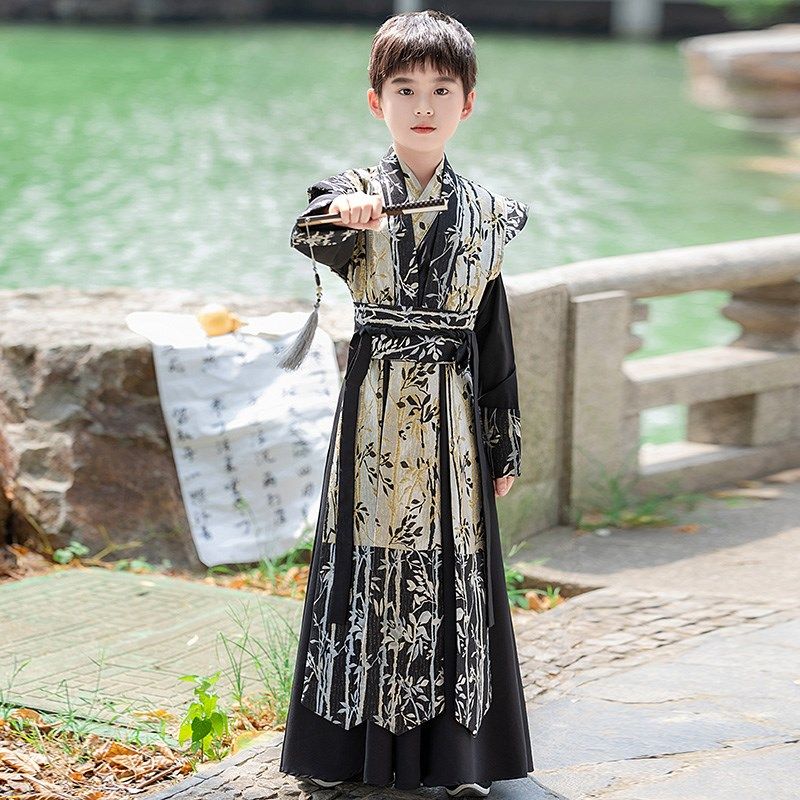 男童汉服中国风秋季儿童古装演出服男孩2024新款中秋古风黑色唐装
