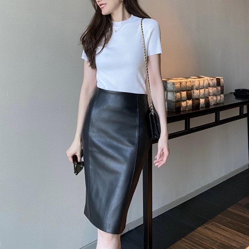 秋冬皮裙半身裙女装高腰包臀裙一步裙中长款修身开叉一步裙PU包裙