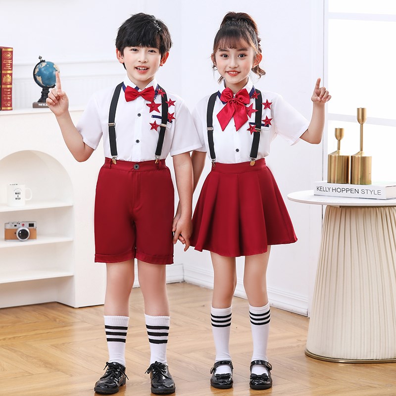 中小学生儿童演出服六一诗歌朗诵团表演服男女童服装背带裤合唱服