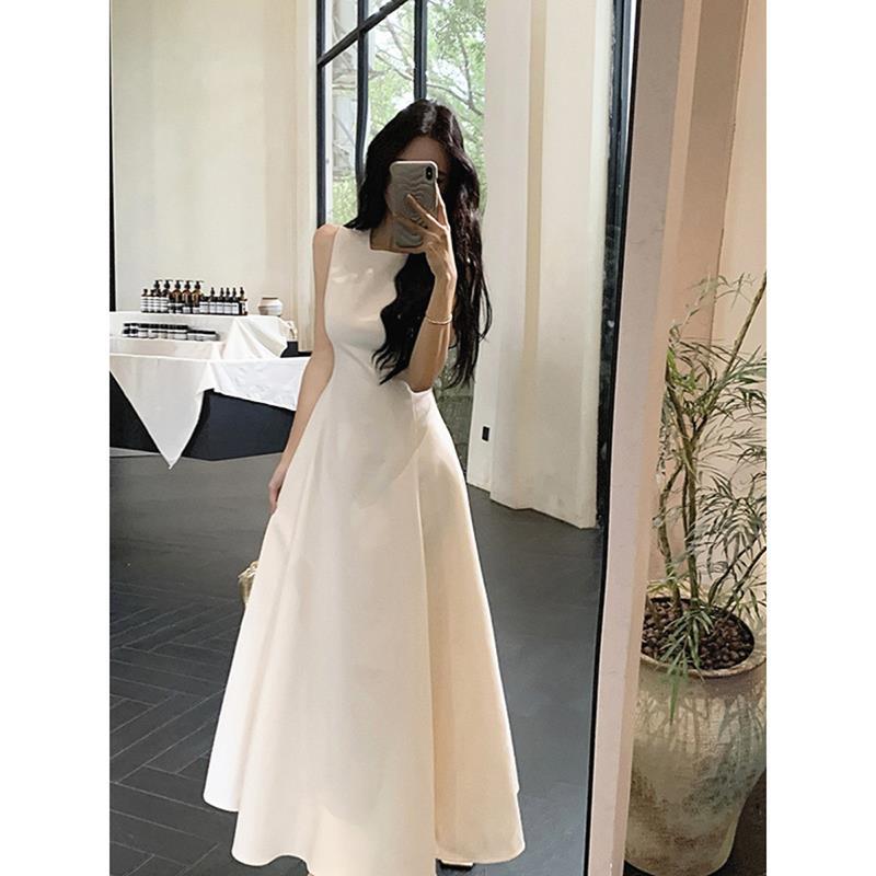 白色连衣裙子女夏季2024新款法式气质高级感无袖背心收腰显瘦长裙