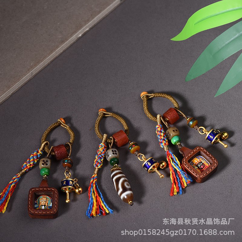 财神扎基拉姆文玩手机挂件新中式唐卡擦擦玛瑙天珠汽车钥匙扣挂坠