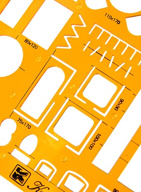 KW-125建筑装修家具模板设计尺凹陷刻度1:50黄色K胶室内模板