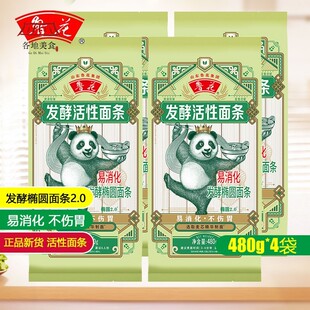 新货鲁花熊猫发酵活性椭圆面条480g*4袋六艺挂面易消化营养早餐面