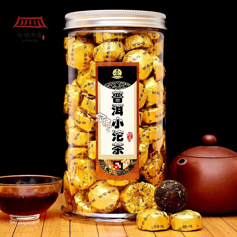 棠谦糯米香普洱茶小沱茶云南勐海陈年熟茶饼小金坨黑茶叶500g罐装