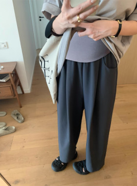 孕妇阔腿裤子秋季薄款外穿新款灰色哈伦裤垂感直筒西装九分裤春秋