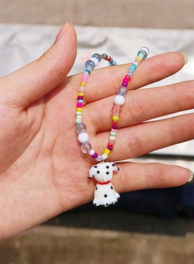 卡通狗狗彩色串珠项链女夏日可爱童趣百搭小众软萌少女锁骨链新款