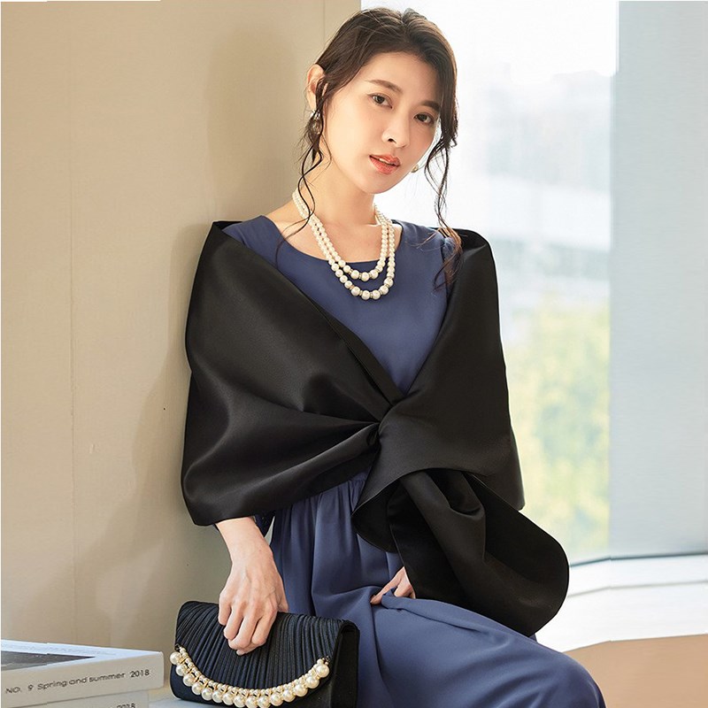 晚宴会小披肩女士伴娘服姐妹团披风黑色晚礼服L斗蓬旗袍外搭88013