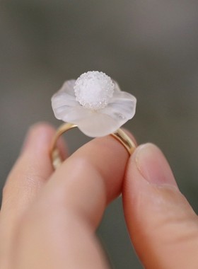 鸟与胡子手工仙女简约个性文艺日系小众可调节纽扣花朵戒指新款