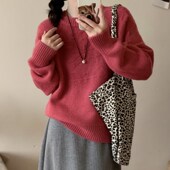 高品质温柔风纯色圆领套头u加厚秋冬毛衣女新款 长袖 宽松慵懒风上