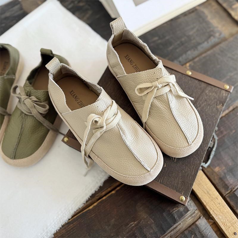 踩屎感软底小白鞋真皮护士鞋圆头休闲懒人鞋舒适博肯文艺单鞋女鞋