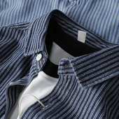 外套春秋竖条纹牛仔夹克男装 重磅偏厚实 港风帅气休闲衬衣男衬衫