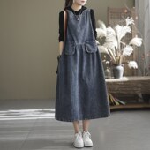 牛仔连衣裙女春夏圆领中长款 休闲文艺宽松显瘦复古大码 女背心裙子