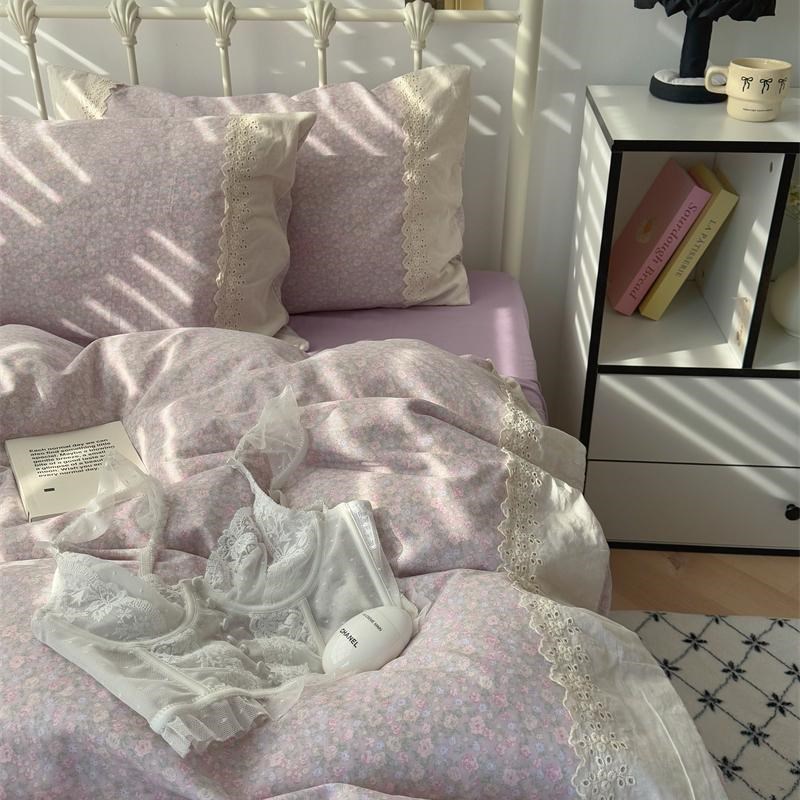 梨梦 莫奈花园 小碎花A类纯棉双层纱四件套全棉床单被套床上用品