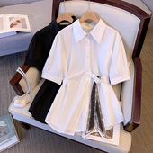 孕妇上衣盖屁股时尚 潮 胖mm衬衣夏装 宽松大码 怀孕晚期白色黑色衬衫