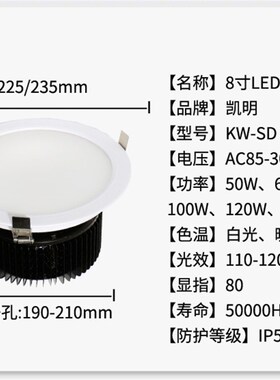 高铁站房LED雨棚灯50W嵌入式筒灯站台户外防水60PW80W100W筒灯