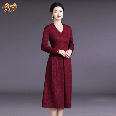时尚中年女装秋冬羊毛针织裙中长款大H码洋气妈妈装连衣裙打底裙