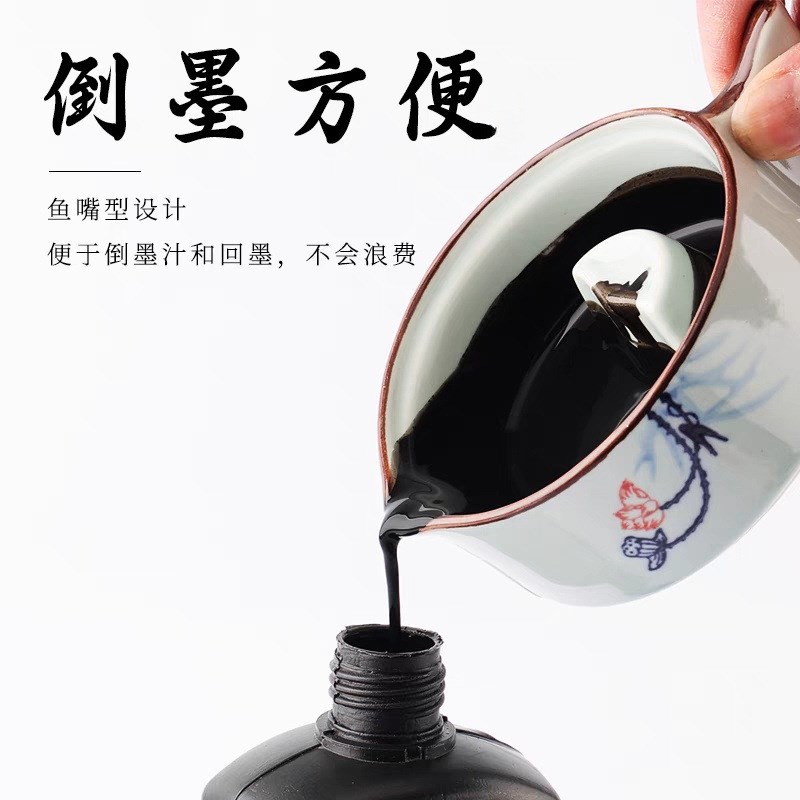 文房多功能墨池陶瓷砚台带盖陶瓷墨池墨盒书法墨碟装墨汁笔洗