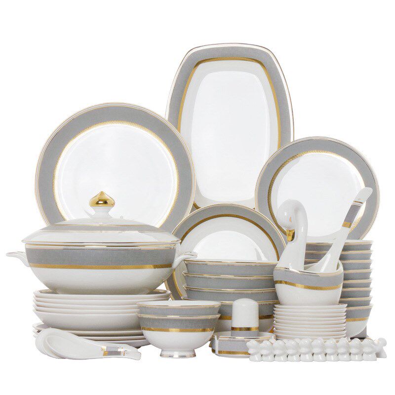 60头骨瓷餐具套装10人家用组合碗盘成套餐具欧式碗碟套装套餐餐具