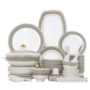 60头骨瓷餐具套装10人家用组合碗盘成套餐具欧式碗碟套装套餐餐具