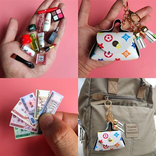 迷缩微你化妆品仿真玩p物件包包粉底护肤品小人国小意女孩子的玩