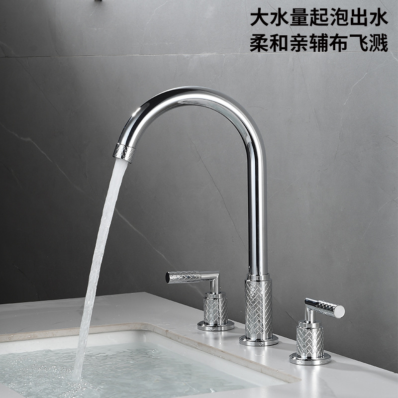 全铜双把分体式三孔面盆龙头洗脸盆浴室柜家用洗手盆水龙头台盆