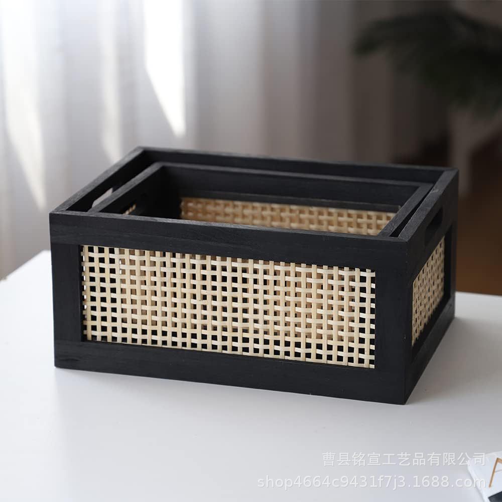 木制储物篮手工藤条抽屉储物盒竹编织箱乡村农舍装饰家庭桌面架子
