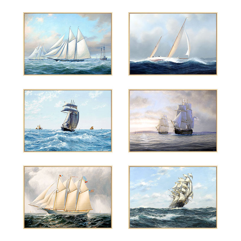帆船装饰画现代简约o办公室挂画单幅工业风墙壁画卧室床头书房画