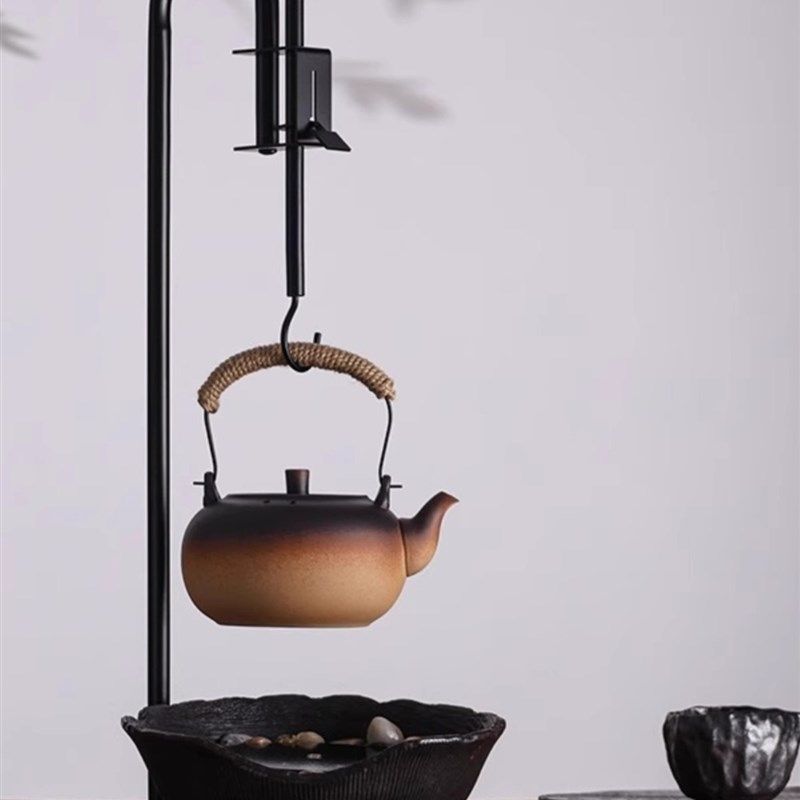 茶室自在钩铸铁茶壶配件围炉煮y茶装饰茶道茶艺铁壶悬挂可伸缩吊