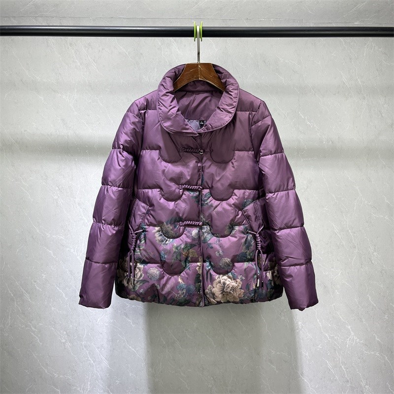 洋气妈妈中e式印花羽绒棉服女2024年冬季新款小个子宽松保暖小棉