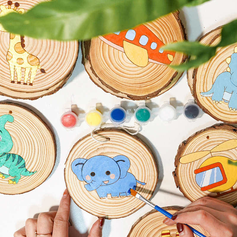 原木片年轮片圆木片diy材料亲子手工绘画N幼儿园美工区装饰背景