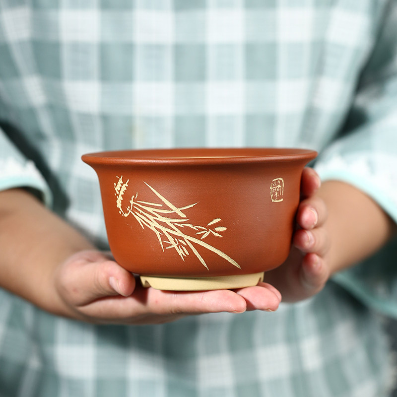 清香阁紫砂盆 段泥双色手工碗型盆 桌面菖蒲多肉盆小型.绿植案头