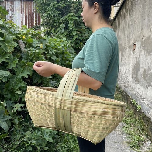 竹编手提篮菜篮子装鸡蛋水果采摘收纳筐J竹筐环保购物篮大号小号