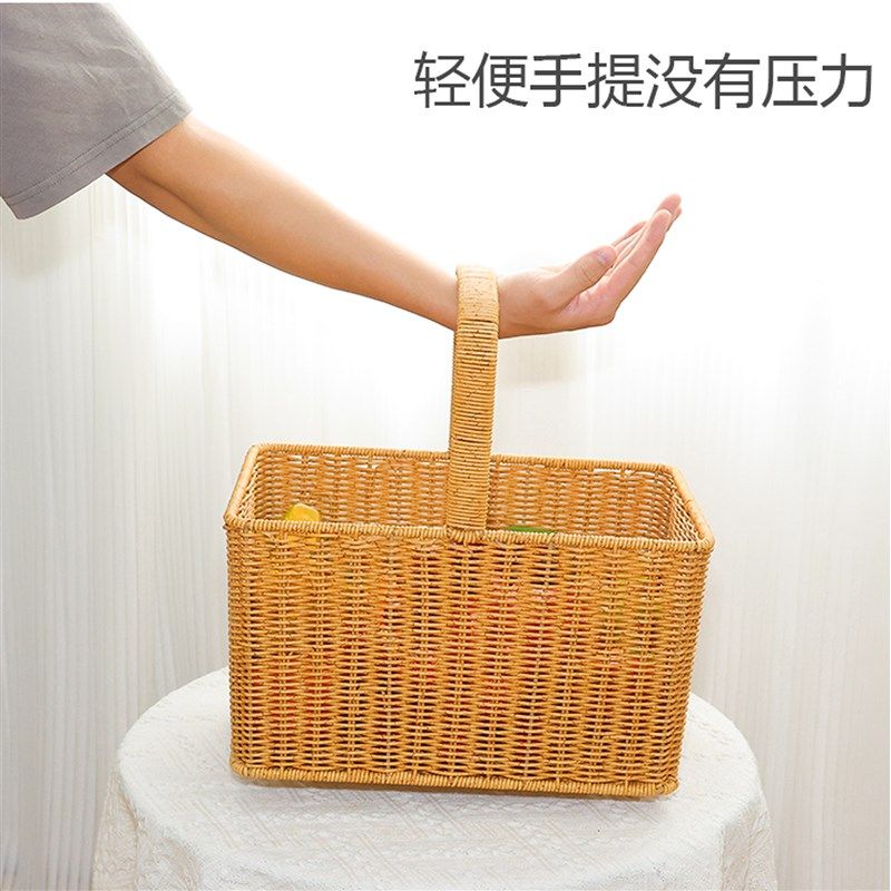 藤编野餐篮手提h购物篮买菜蓝花篮水果篮工具篮采摘篮田园风收纳