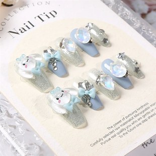 Sanrioj Cute Fake Nails Cinnamoroll Anime 24Pcs Cartoon Blue