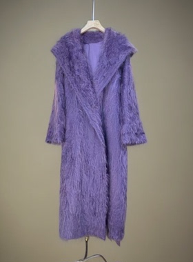 秋冬季新款高端百搭轻奢拉绒大衣连帽长款