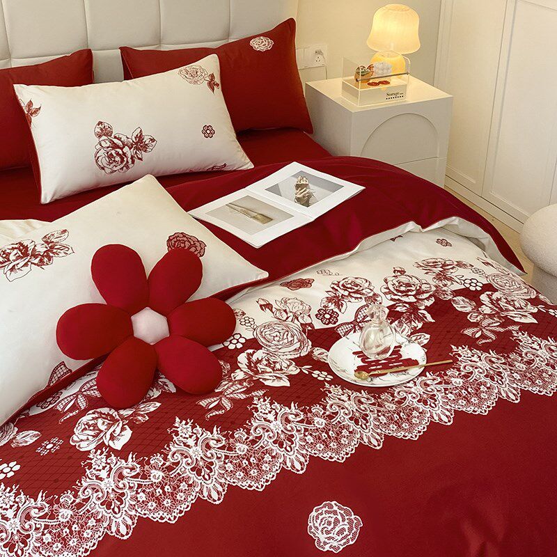 中式简约结婚四件套大r红色新婚床单被套婚庆床上用品婚房陪嫁,床上用品,婚庆床品套件,淘宝优惠券,粉丝福利购,淘宝优惠卷