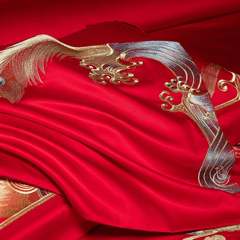 奢华龙凤刺绣全棉结婚四件套新中E式大红喜被婚庆陪嫁床上用品,床上用品,婚庆床品套件,淘宝优惠券,粉丝福利购,淘宝优惠卷