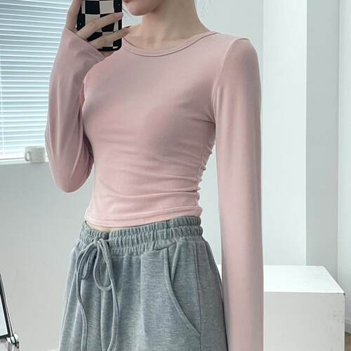 秋冬打底衫新款舞蹈服绸丽绒圆领长E袖艺考基础训练健身瑜伽T恤女