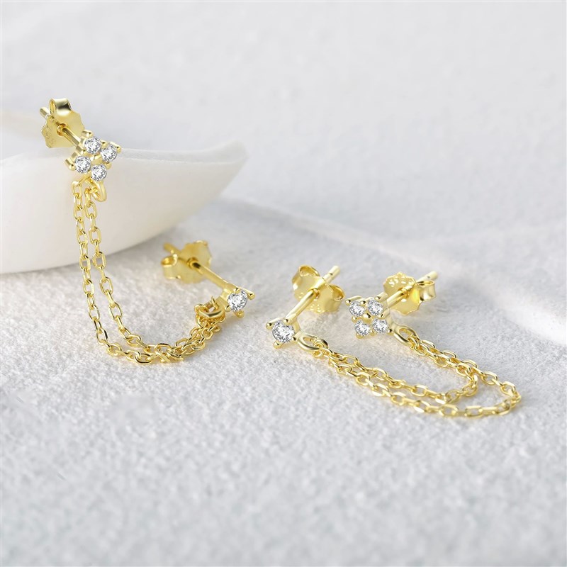 Aide 92d5 Sterling Silver Four Zircons Flower Stud Earrings