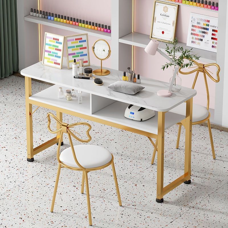 长方形美甲桌椅套装网红高级美甲店桌子轻奢单双人仿大理石美甲台