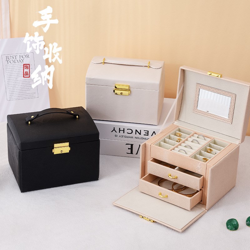 Cross border PU jewelry bGoxPU皮革戒指项链饰品带镜片收纳盒