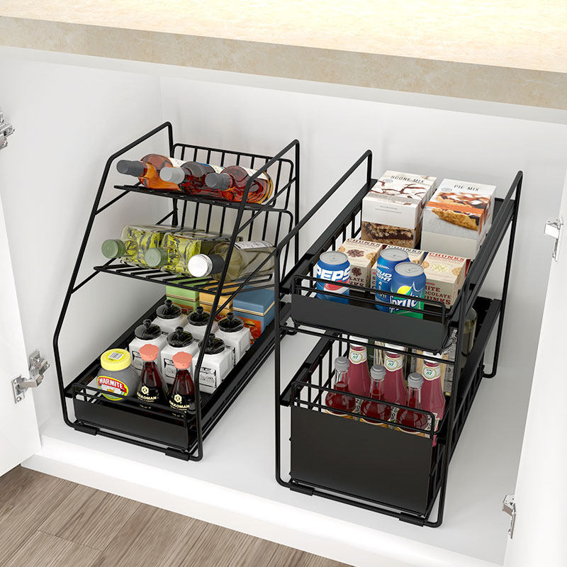 厨房下水槽置物架小尺寸橱柜内收纳架多层抽拉式浴室台下储物架子