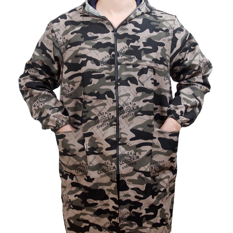 乐大姑单层成人男女围裙长袖工作服拉链罩衣家纽扣护衣防油污大褂