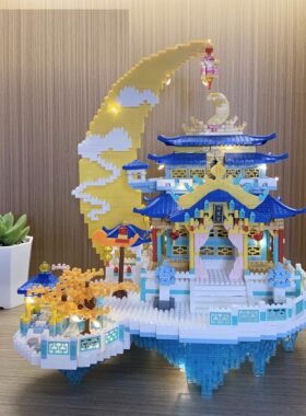 广寒宫月宫积木中国风大型建筑高难度小颗粒益智拼装玩具男女孩子