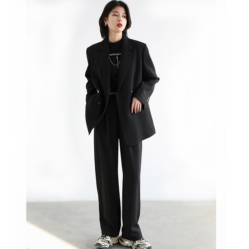 西装套装女春秋高级感2q023新款设计感小众黑色中长版休闲西服外