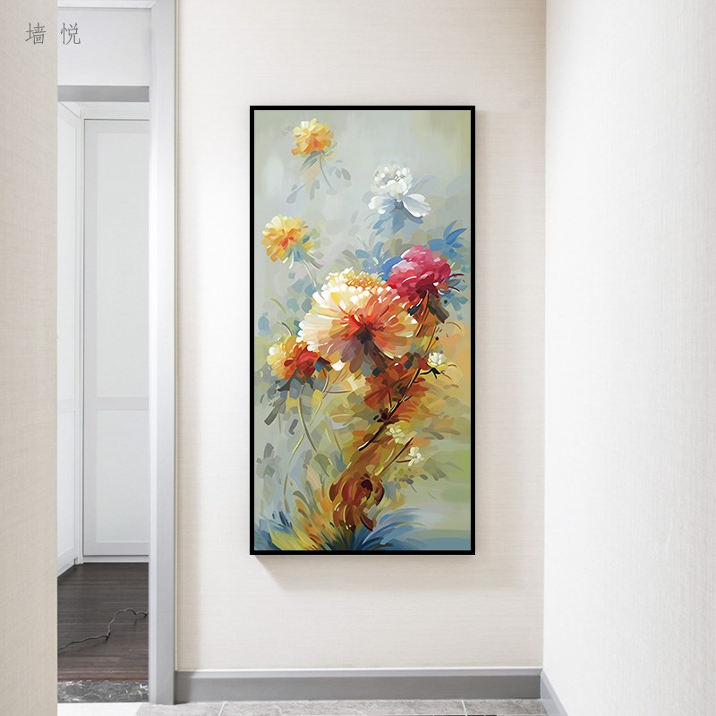 花开富贵牡丹g竖版走廊过道新中式挂画招财现代简约墙面玄关装饰图片